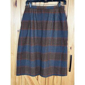 Vintage 70s Plaid Wool High Waisted John Meyer Retro Midi Skirt Women's Size 14